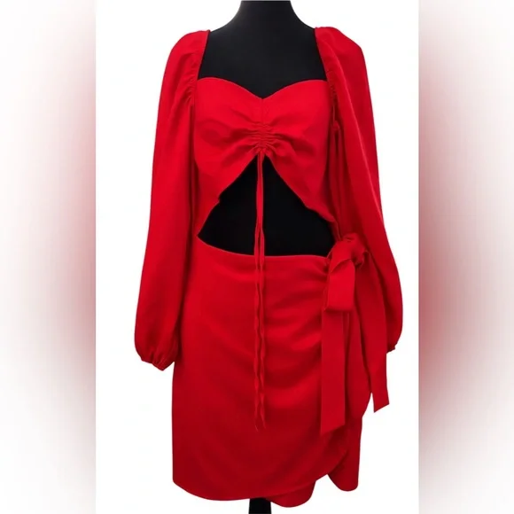 Pretty Little Thing Red Ruched Cut Out Bodycon Dress Plus Size 22 NWOT - Picture 2 of 5